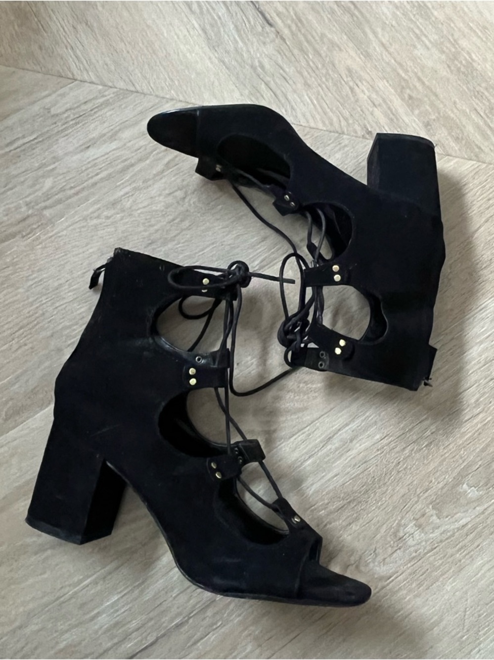 Zara Black Lace-Up Chunky Heel Sandals